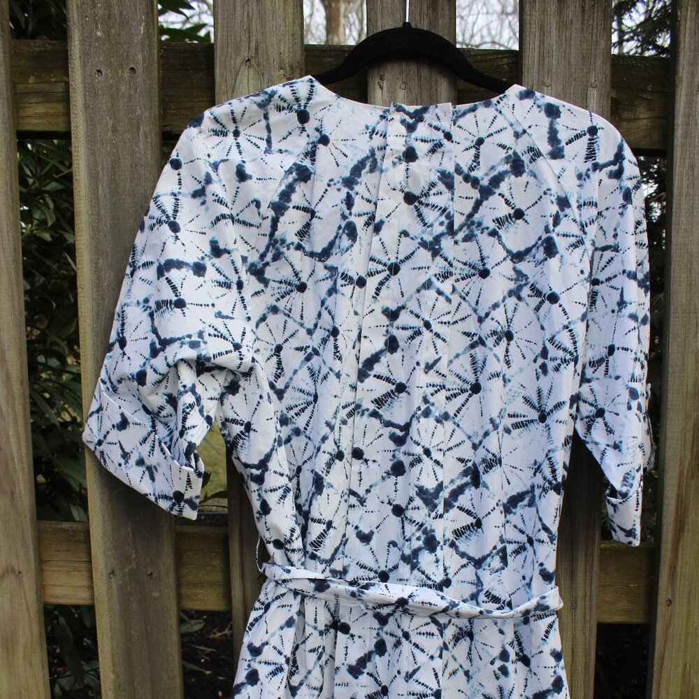 Shirt Dress THAKOON Shibori Tye Dye Blue White Print Front Button Size XL NWT